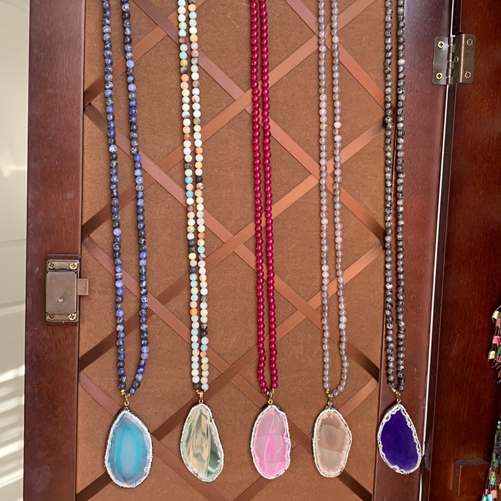 Pave Agate Pendant Necklaces